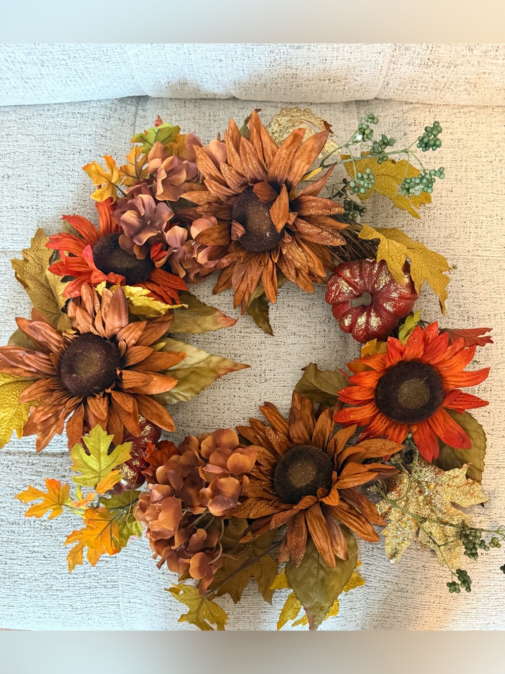 Autumn Sunflower and Pumpkin Wreath - Rustic Orange Fall Door Décor